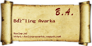 Báling Avarka névjegykártya